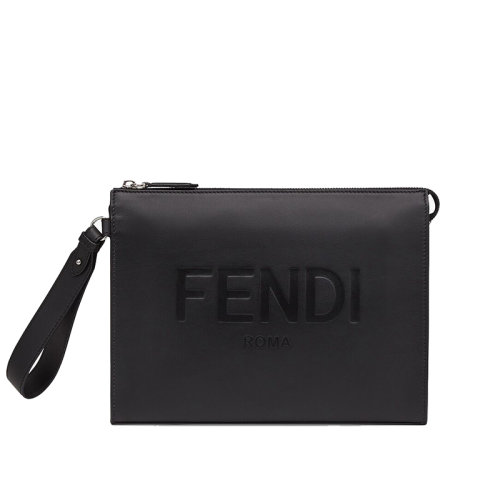 FENDI/芬迪  男士小牛皮黑色Fendi刻字手拿包 帶內(nèi)部名片夾7VA491AFBFF0GXN