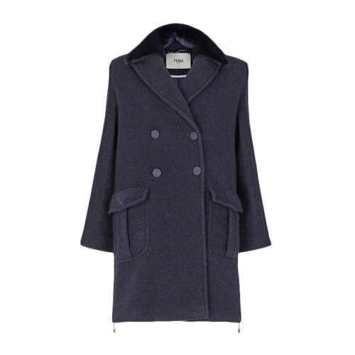 FENDI/芬迪  女士藍(lán)色羊毛雙排扣口袋拼接大衣外套 F8551A5FUF14FC