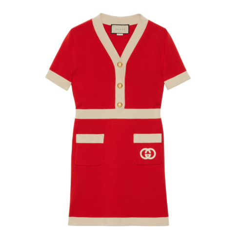 GUCCI/古馳  女士羊毛GG紅色連衣裙 606017 XKA4A 6367