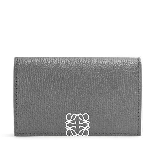 LOEWE/羅意威 22新款 女士瀝青灰粒面小牛皮銀扣翻蓋按扣開合零錢包卡片包C821M97X02-1640