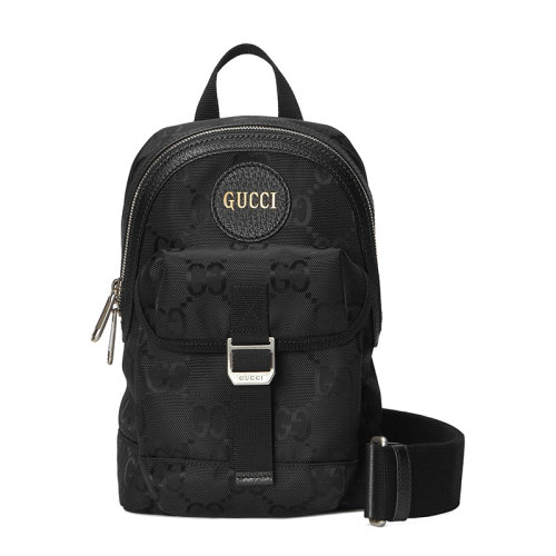 GUCCI/古馳  21新款 Off the Grid系列 男士黑色GG印花尼龍黑色皮革飾邊斜挎背包658631H9HUN1000