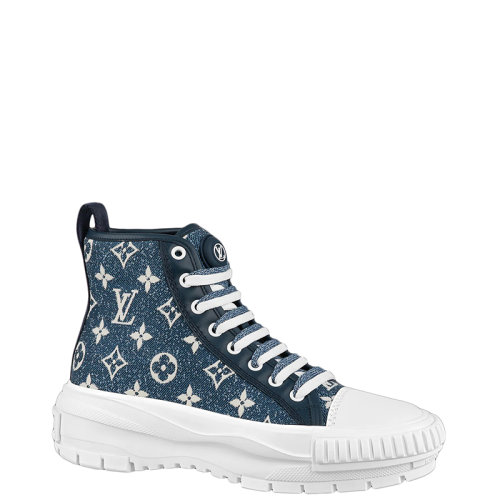Louis Vuitton/路易威登 22年早春新款 MONTANTE LV SQUAD系列 女士海軍藍(lán)色牛仔布老花印花高幫運動鞋帆布鞋1A9S12
