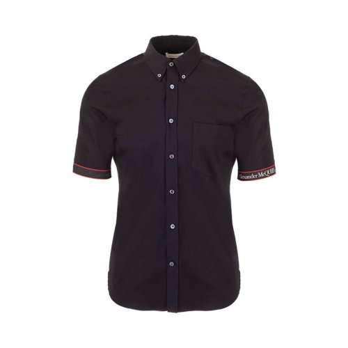  Alexander McQueen/亞歷山大麥昆 男士黑色棉質(zhì)短袖襯衫 642400 QQN44 1000 PLFSX
