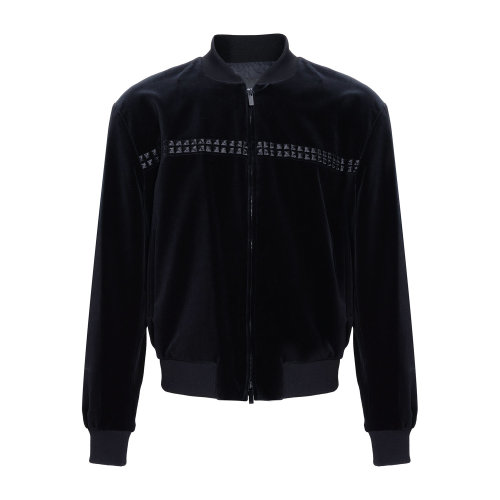 Emporio Armani 男士 黑色 休閑絲絨飛行夾克  91R440-91413-999