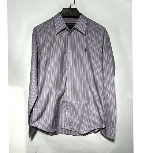 RALPH LAUREN/拉夫勞倫淡紫綠黃拼色條紋男士長(zhǎng)袖襯衫