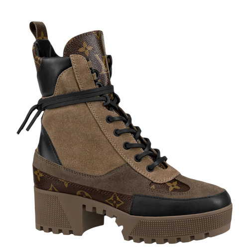 Louis Vuitton/路易威登 22年早春新款 LAUREATE系列 女士淺褐色麂皮小牛皮和漆皮老花帆布沙漠靴1A4XYG