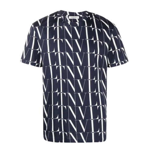 VALENTINO 華倫天奴 男士 服裝  藍(lán)色圓領(lǐng)字母LOGO印花棉質(zhì)T恤 男士短袖T恤