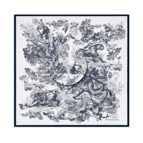 DIOR/迪奧 22年早春新款 女士象牙色/海軍藍(lán)色純桑蠶絲茹伊印花遮陽帽21JOU150I602_C540