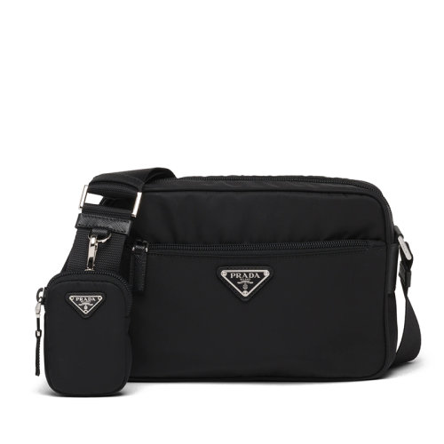 PRADA/普拉達(dá)  女士黑色再生尼龍附可調(diào)式織帶肩帶可拆卸拉鏈小包拉鏈開合單肩斜跨背包1BC167_RV44_F0002_V_B1M