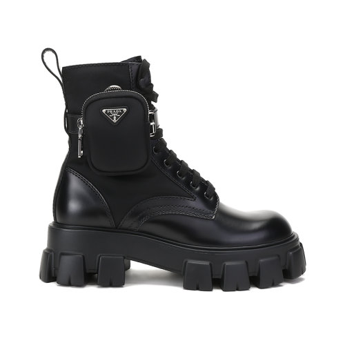PRADA/普拉達 男士皮革/織物Monolith系帶厚底靴子短靴帶小包 2UE007 3LFR