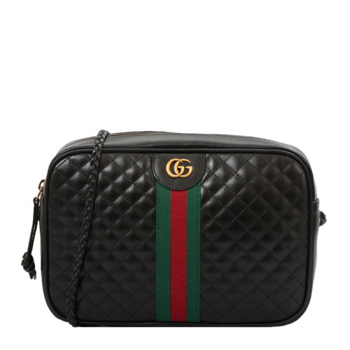 GUCCI/古馳 Laminated系列女士白色牛菱格紋紅綠條裝飾GG徽標(biāo)小號(hào)單肩包斜挎包郵差包女包?541051-0YKMT-9179