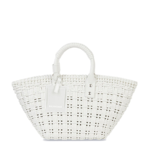 Balenciaga/巴黎世家 21新款 BISTRO系列 女士XS號白色漆皮徽標(biāo)行李牌單肩手提籃6713422IE3Y9000