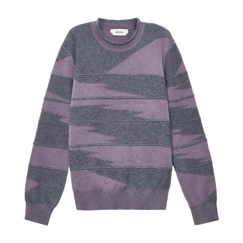 Z Zegna 灰粉拼色 幾何圖案羊絨針織衫 ZZ110-VVH20-525