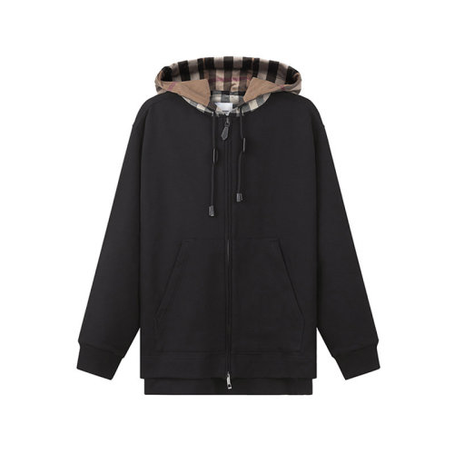 BURBERRY/博柏利 【22春夏新款】 女款棉質(zhì)寬松版連帽拉鏈衛(wèi)衣開衫運動衫外套格紋 80410711