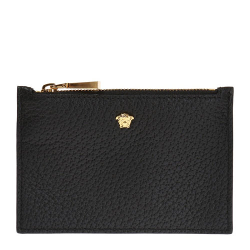 VERSACE/范思哲 MEDUSA系列女士黑色紋理小牛皮經(jīng)典金屬美杜莎裝飾拉鏈開(kāi)合錢夾錢包卡包手拿包女包 DPM6472-DGOV2-D41OH