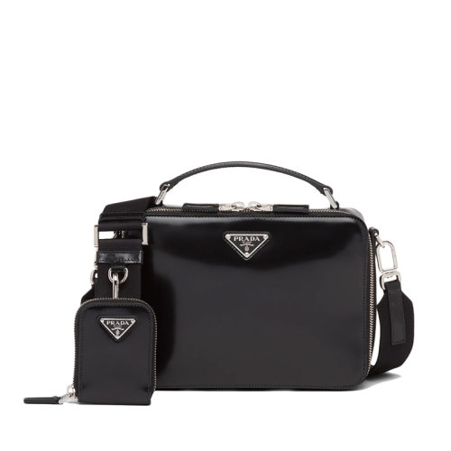 PRADA/普拉達     Brique系列 男士黑色亮面皮革配可拆卸皮革小袋拉鏈?zhǔn)执笨鐔渭绨?VH069_ZO6_F0002_V_ZMI