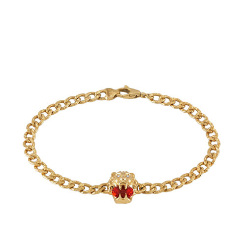 GUCCI/古馳 18k金黃金鑲有鉆石和火紅蛋白石獅子頭手鏈 627696J5C308036