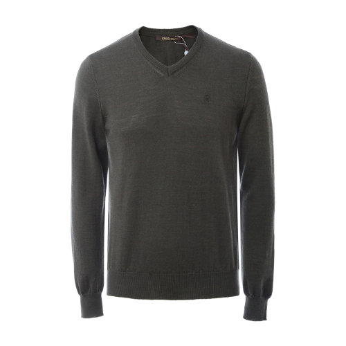 Roberto Cavalli/羅伯圖 卡維里 羊毛 軍綠色 V領 男士針織衫/毛衣 羊毛衫 上裝 男裝