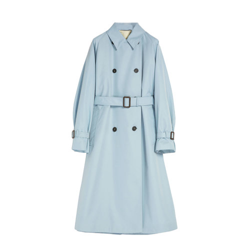 MaxMara/麥絲瑪拉 22年早春新款 CANASTA系列 女士天藍(lán)色棉質(zhì)混紡華達(dá)呢防水長款風(fēng)衣夾克5021012706005