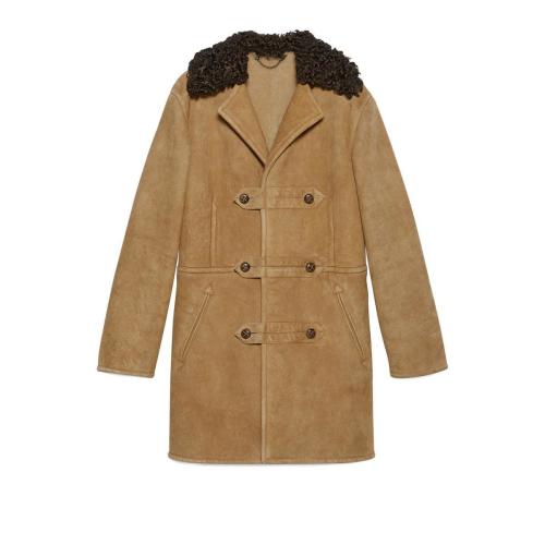  GUCCI古馳 22年秋冬 男士 飾羊毛皮細(xì)節(jié)絨面材質(zhì)大衣 654923 XSABX 2182