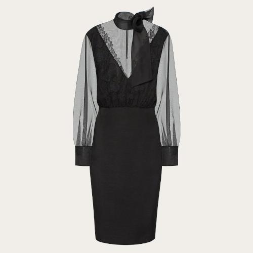  VALENTINO華倫天奴 22年秋冬 女士 連衣裙 ROBE EN CREPE COUTURE STRETCH WB0VAX166BS0NO 預(yù)定商品1-3周發(fā)貨