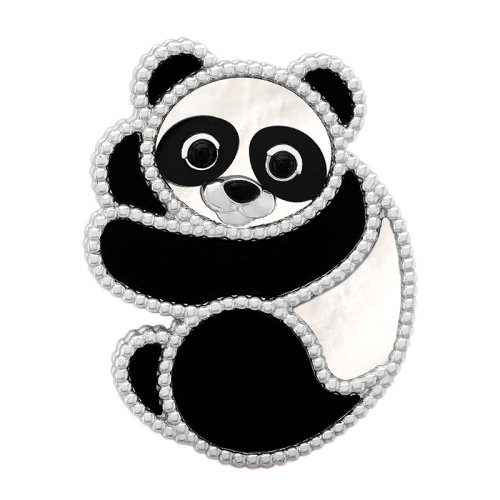 Van Cleef & Arpels/梵克雅寶 經(jīng)典Lucky Animals系列 18k金白金環(huán)繞白珍珠母貝黑瑪瑙熊貓胸針VCARP5LI00