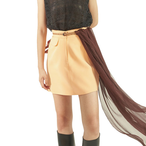 19年秋冬款nisiss/怡夕淺橙色口袋飾迷你半裙女士半身裙