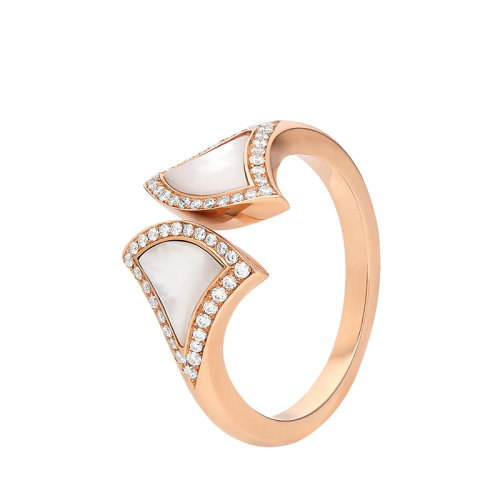 BVLGARI/寶格麗 22新款DIVAS’ DREAM系列 18K金玫瑰金密鑲鉆石勾勒珍珠母貝扇形輪廓戒指358933