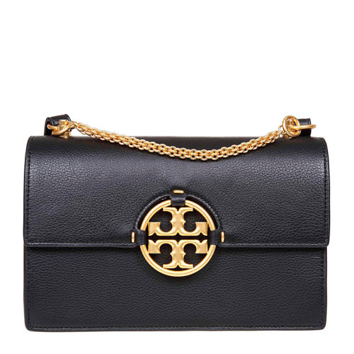 Tory Burch/湯麗柏琦Miller系列  女士黑色logo粒面皮革單肩包斜挎包女包 81688-001