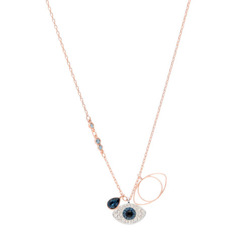 Swarovski/施華洛世奇  女士玫瑰金色仿水晶DUO EVIL EYE惡魔之眼項(xiàng)鏈鎖骨鏈 5172560