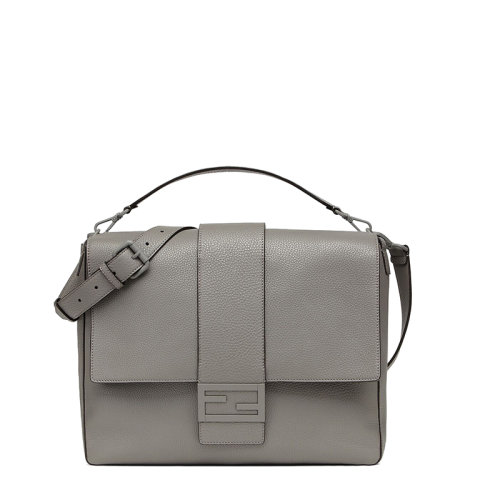 FENDI/芬迪 20  MESSENGER BAGUETTE系列 男士大號灰色小牛皮FF磁扣單肩斜挎郵差包7VA536AG0LF0ZJ4