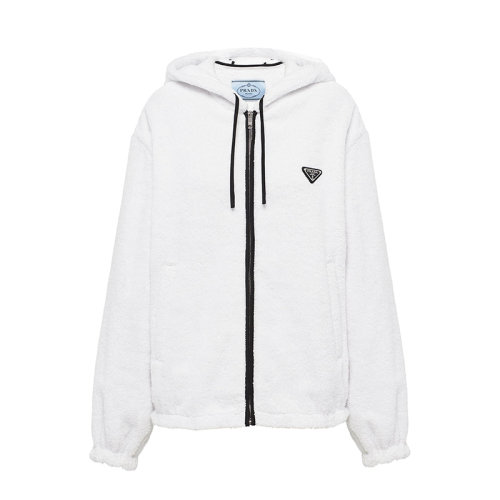PRADA/普拉達(dá) 22年早春新款 女士 白色毛圈布棉質(zhì)連帽衫衛(wèi)衣P500M_1ZR3_F0009_S_211