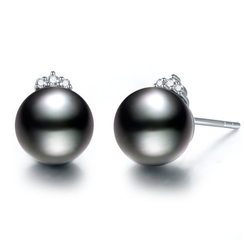 【新款】SANDYRILLA/仙蒂瑞拉 甜美優(yōu)雅10-11mm大溪地黑珍珠18K鉆石耳飾-冠美 黑色系 黑色系