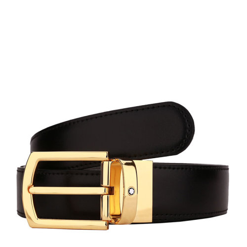 MontBlanc/萬寶龍 男士雙色兩面可用商務(wù)休閑金色針扣男款皮帶腰帶 可裁剪 109739
