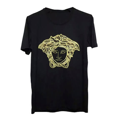 VERSACE/范思哲金線美杜莎頭像黑色女士短袖T恤     bi