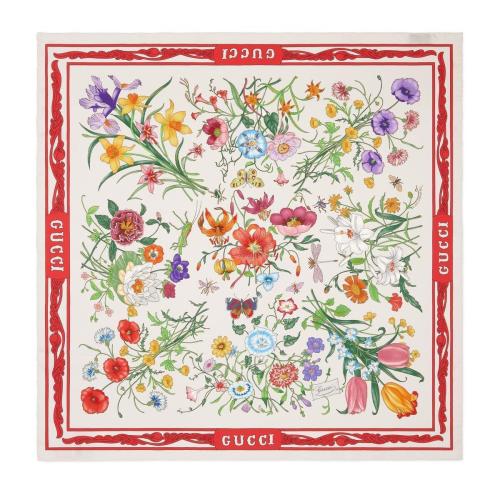  GUCCI古馳 22年秋冬 女士 花卉印花真絲圍巾 699493 3G001 9074