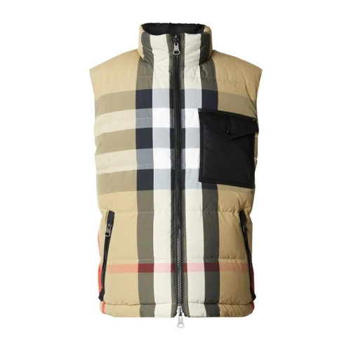BURBERRY/博柏利 男士米色拼黑色聚酰胺格紋立領(lǐng)無帽馬甲 8032997