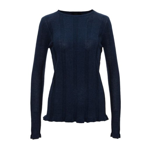 SHOKAY/繡嘉 春夏新品卡拉利斯系列 女士針織衫/毛衣 中長(zhǎng)款木耳花邊圓領(lǐng)套衫