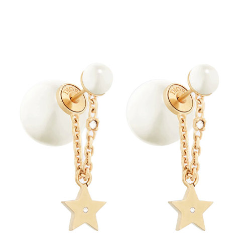 DIOR/迪奧 22新款TRIBALES系列 女士金色/白色樹脂珍珠飾星星鏈條吊飾耳環(huán)E1894TRICY_D301