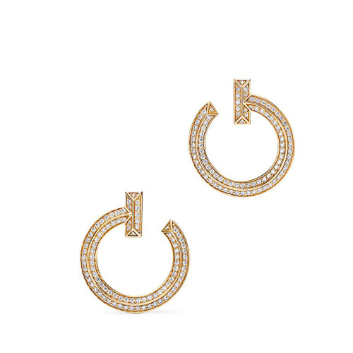 Tiffany & Co./蒂芙尼  T1系列 18K金黃金和明亮式切割鉆石耳環(huán)68408091