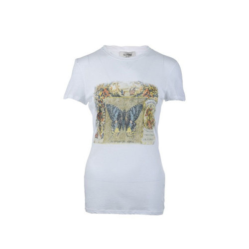 Valentino/華倫天奴  女裝 時尚百搭 圓領(lǐng) 女士白色棉質(zhì)短袖T恤 MB3MG04L34N 0BO HKY015678