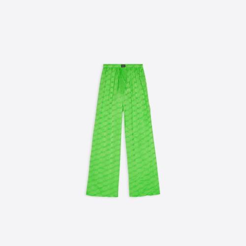  BALENCIAGA巴黎世家 22年秋冬 女士 休閑褲 Womens Bb Monogram Pyjama Trousers in Green 659