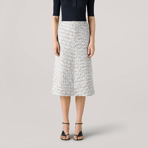 St.John/盛薔21早秋淺灰色粗花呢中長款針織女士半身裙K7140F1