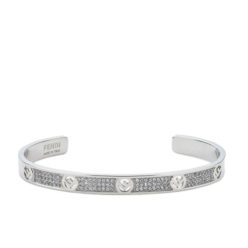 FENDI/芬迪 經(jīng)典款F Is Fendi系列 銀色金屬鑲嵌透明水晶徽標刻印手環(huán)手鐲8AG9286DMF0GGH