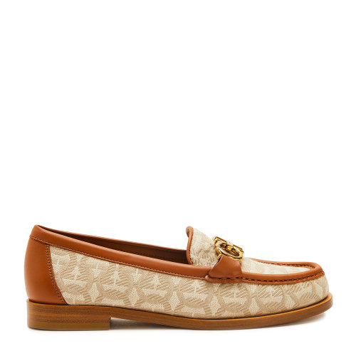 Salvatore Ferragamo/菲拉格慕 米白色 女士GANCINI飾皮革拼接布藝ROLO樂福鞋 733625-01P397