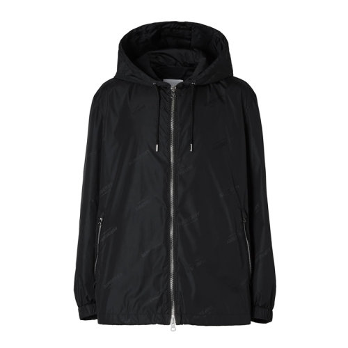 BURBERRY/博柏利 男士黑色尼龍抽繩式連帽衣擺按扣式袖口時尚連帽夾克外套 8029870