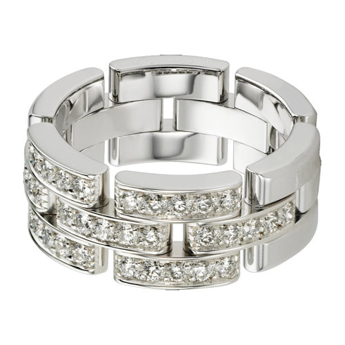 CARTIER/卡地亞 MAILLONPANTHèRE 18K金白金鑲嵌鉆石三圈戒指B4127200