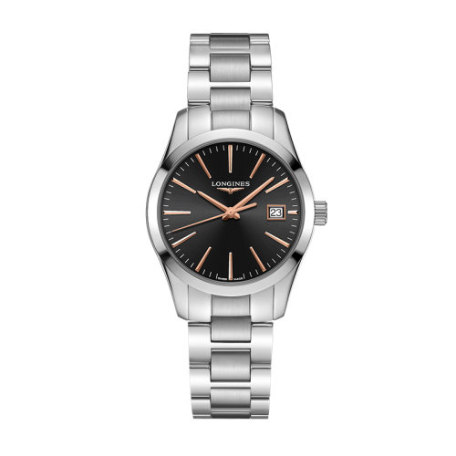 LONGINES/浪琴 康鉑系列精鋼石英機芯女士黑色表盤腕表29.50毫米L2.286.4.52.6