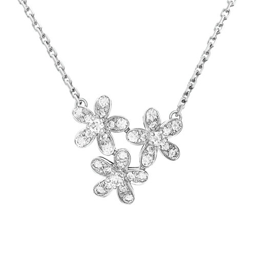 Van Cleef & Arpels/梵克雅寶 經(jīng)典Socrate系列 18k金白金鑲嵌鉆石3個五瓣花朵吊墜VCARB14900