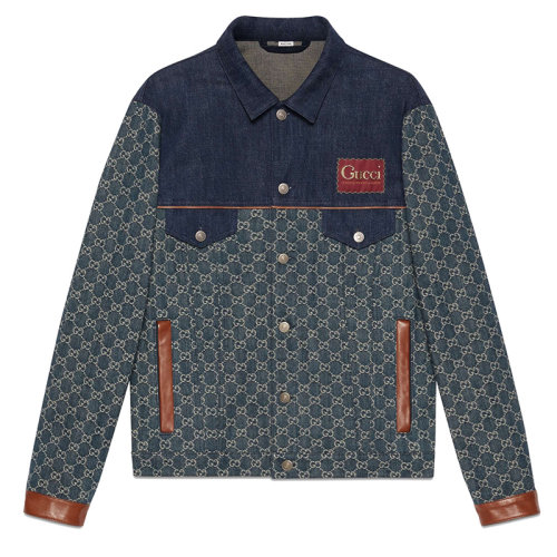 GUCCI/古馳 深藍(lán)色和象牙色有機(jī)棉 男士牛仔夾克649110XDBIP4266